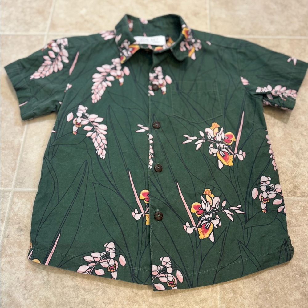 Ava Sky Dark Green Floral Kids Button Down Shirt